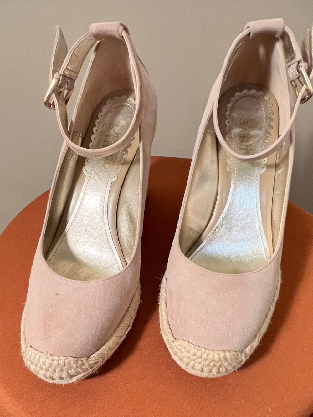 Espadrille closed toe suede wedge ankle strap sandal